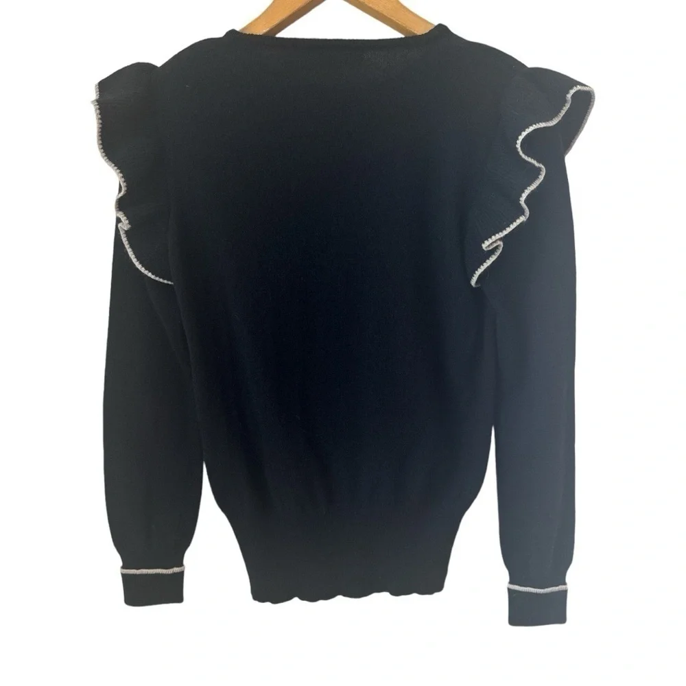 Sonia Rykiel 80s Vintage Ruffled Trim Wool Blend Sweater Size Small